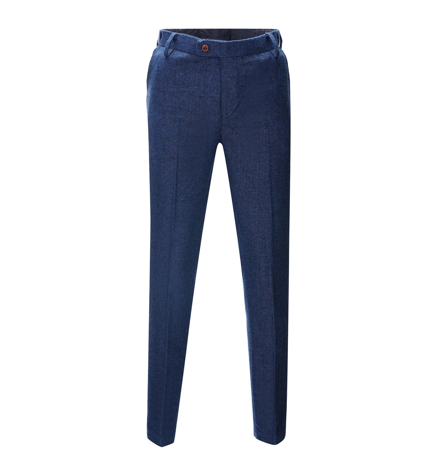 Men's Casual Suit Pants Royal Blue Herringbone Pleat-Front Trousers