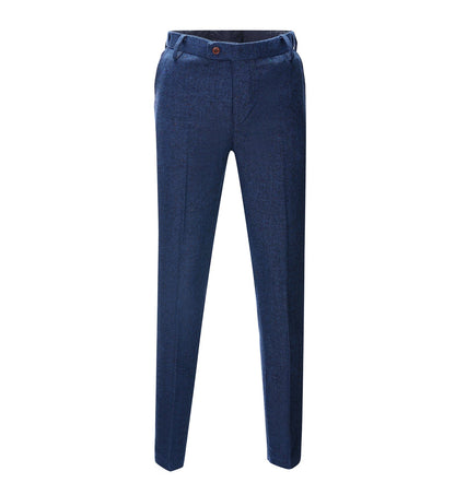 Men's Casual Suit Pants Royal Blue Herringbone Pleat-Front Trousers