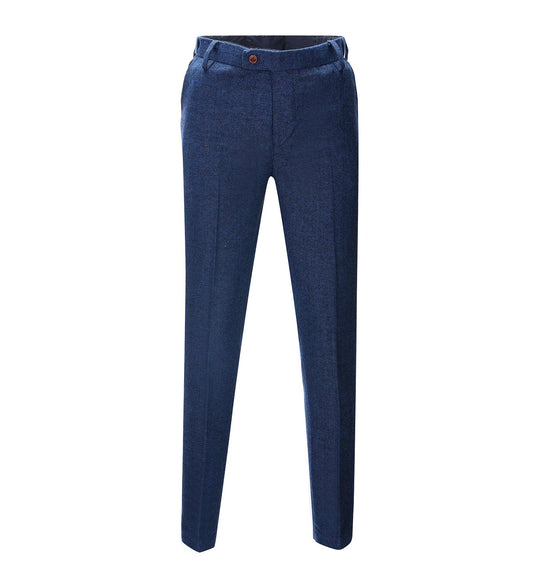 Men's Casual Suit Pants Royal Blue Herringbone Pleat-Front Trousers