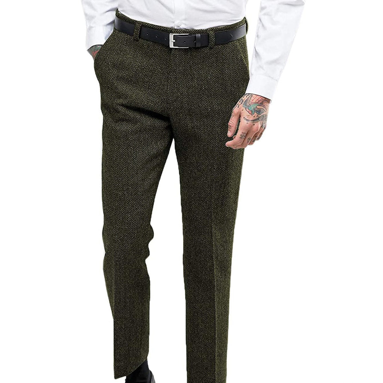 Men's Retro Suit Pants Herringbone Tweed Trousers