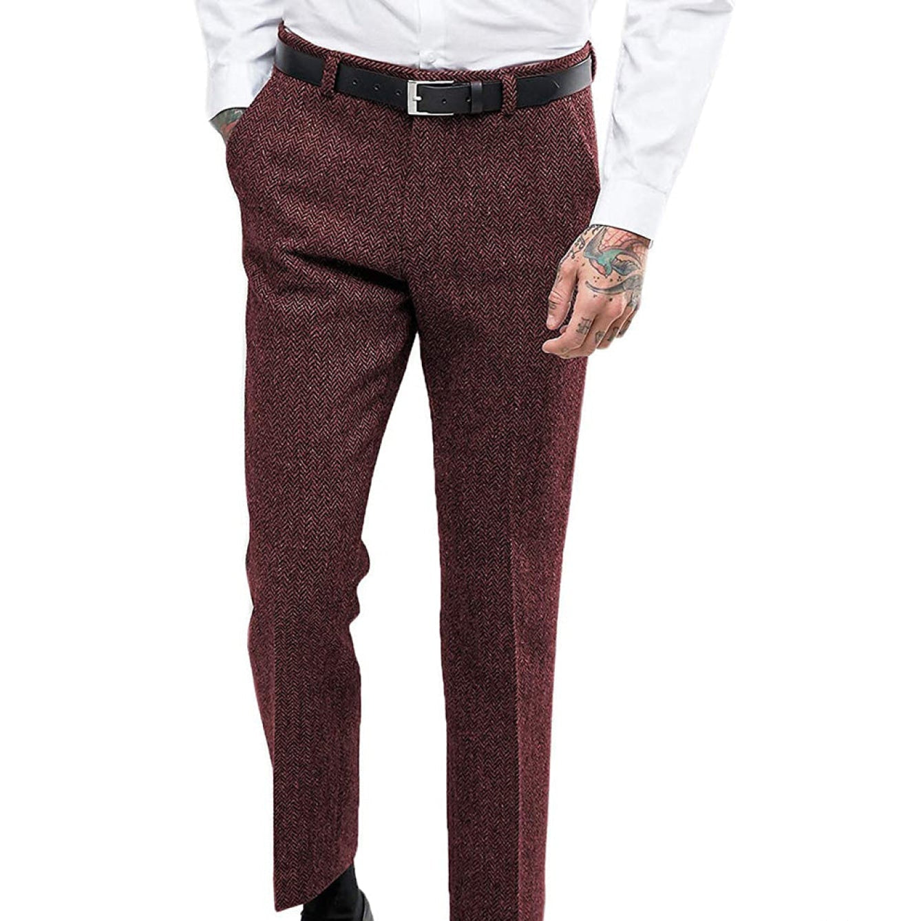 Men's Retro Suit Pants Herringbone Tweed Trousers
