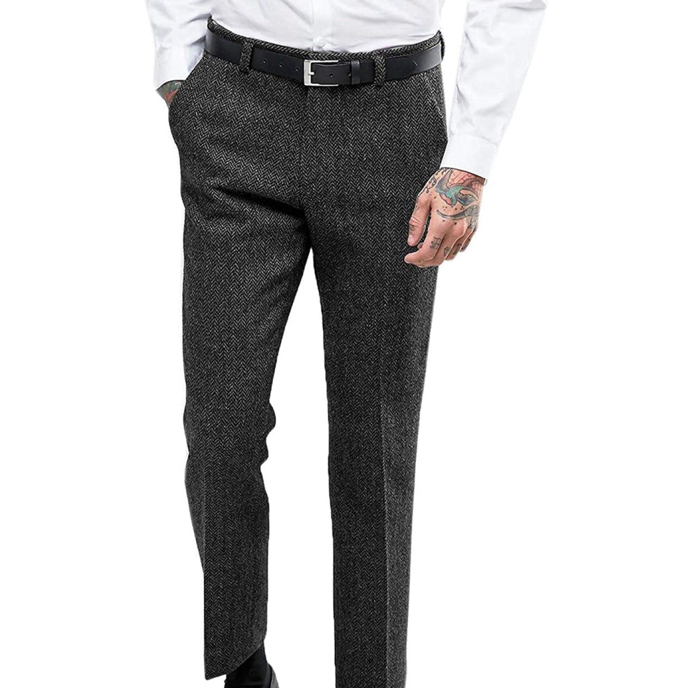 Men's Retro Suit Pants Herringbone Tweed Trousers