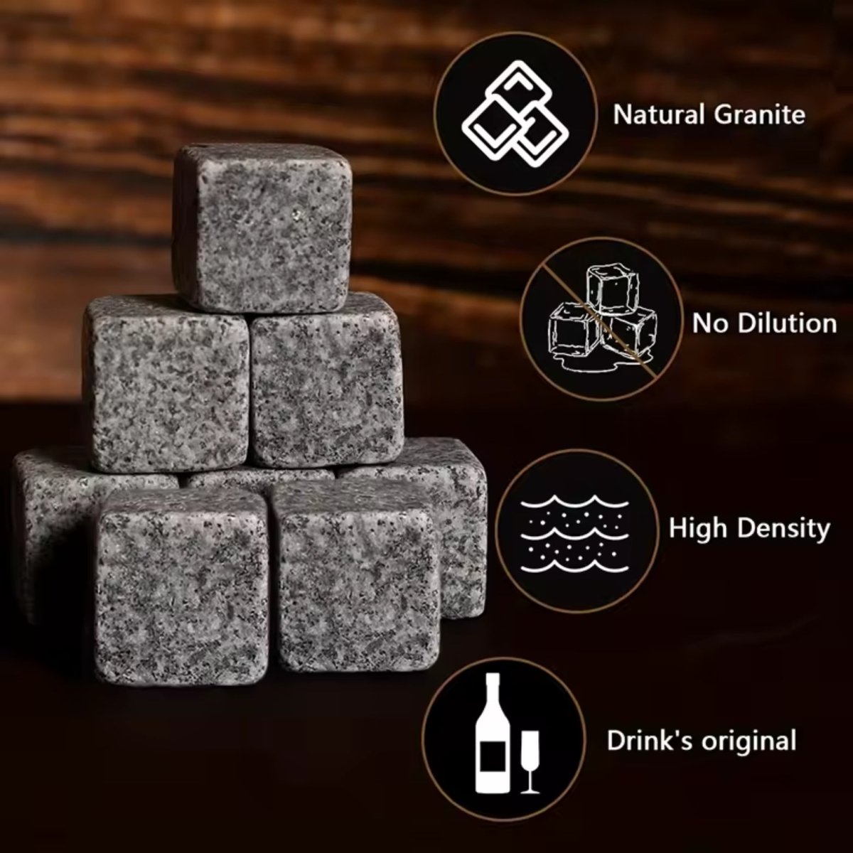 Premium Whiskey Stones & Glass Gift Set | 2 Crystal Tumblers, 8 Granite Rocks in Wood Box | Luxury Gift for Men, Dad & Groomsmen